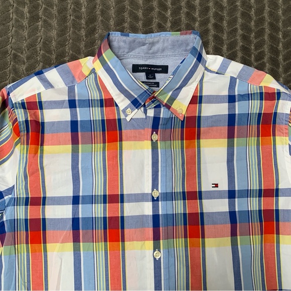 Tommy Hilfiger Shirt Mens Medium Red Blue Yellow Long Sleeve Button Down Plaid - Picture 3 of 10